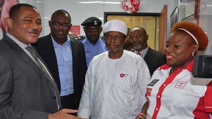 (L-r): Sen. Gilbert Nnaji, chairman, House Committee on Communications; Godfrey Efeurhobo, chief sales officer Airtel Nigeria; Ibrahim Abubakar, assistant superintendent of Police; Senator (Prof.) Ajayi Boroffice, chairman, Senate Committee on Science & Technology; Wole Abu, regional operations director, North Region, Airtel Nigeria, with Mrs. Edero Daro-Idollo, regional head, Retail Showroom and Franchise, Airtel Nigeria, during the inauguration of Airtel service outlet at the National Assembly in Abuja on